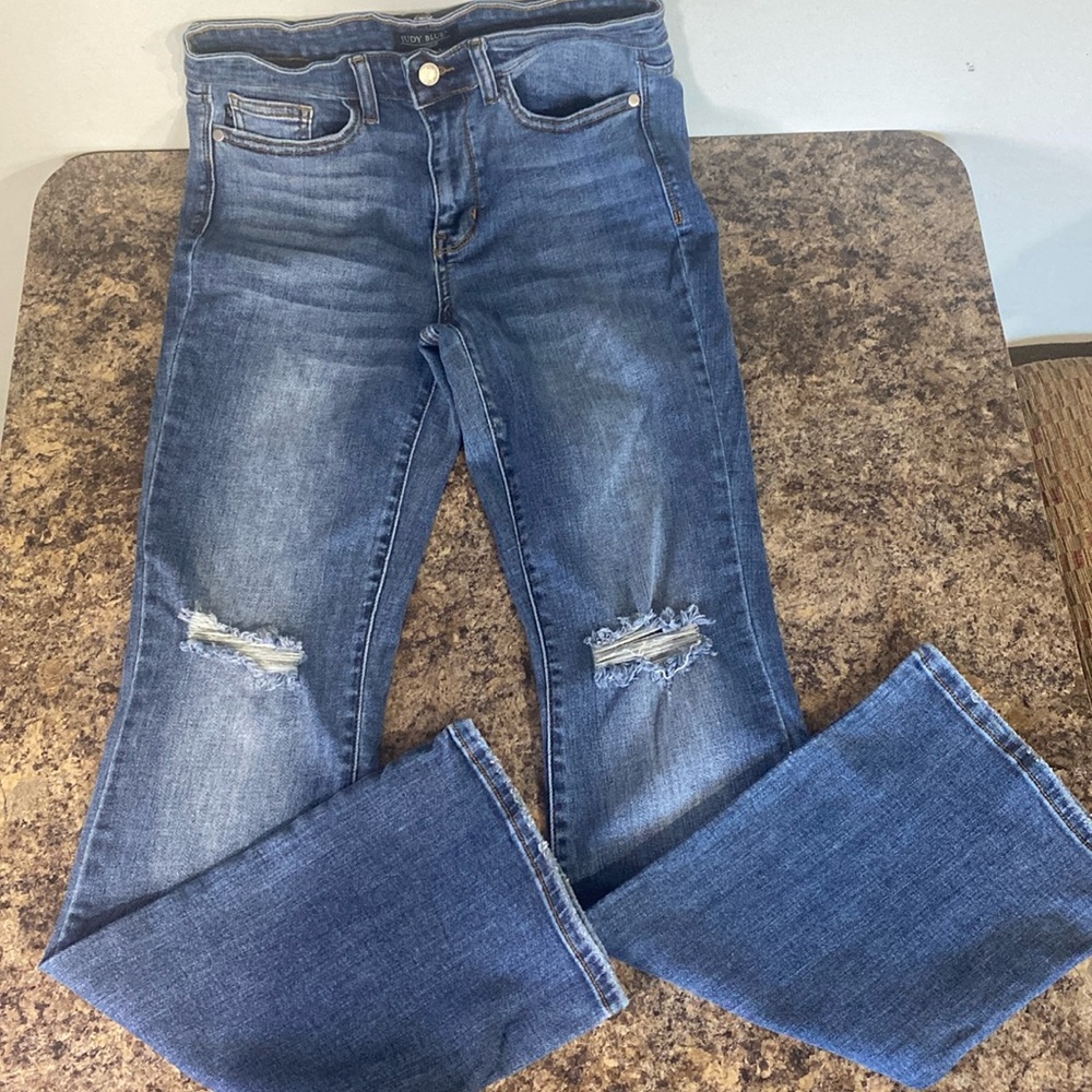 JUDY BLUE Distressed Mid-Rise Women's Blue Jeans - Picture 13 of 13